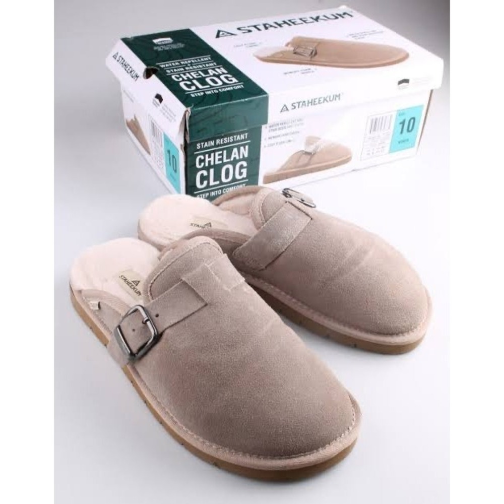Staheekum Chelan Clog Slippers Beige Suede Faux Fur Lined Buckle Women 9